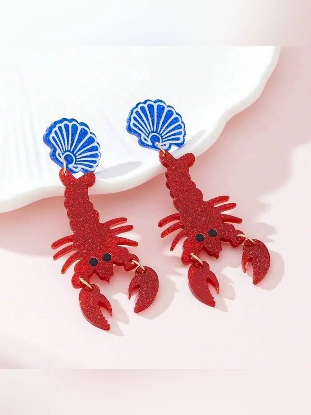 Red Glitter Lobster Drop Earrings A1704